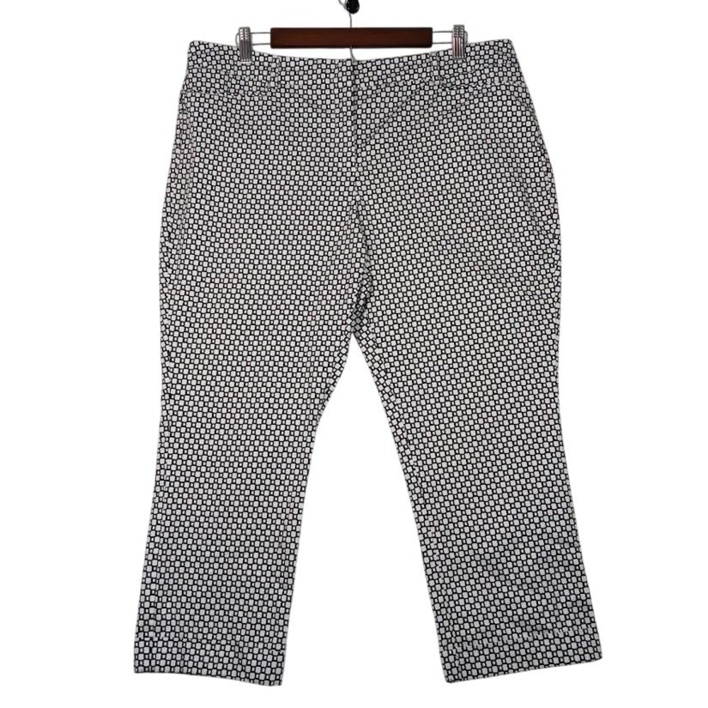New York & Company Pants Womens 14 Black‎ White Cropped Geometric 7th Avenue